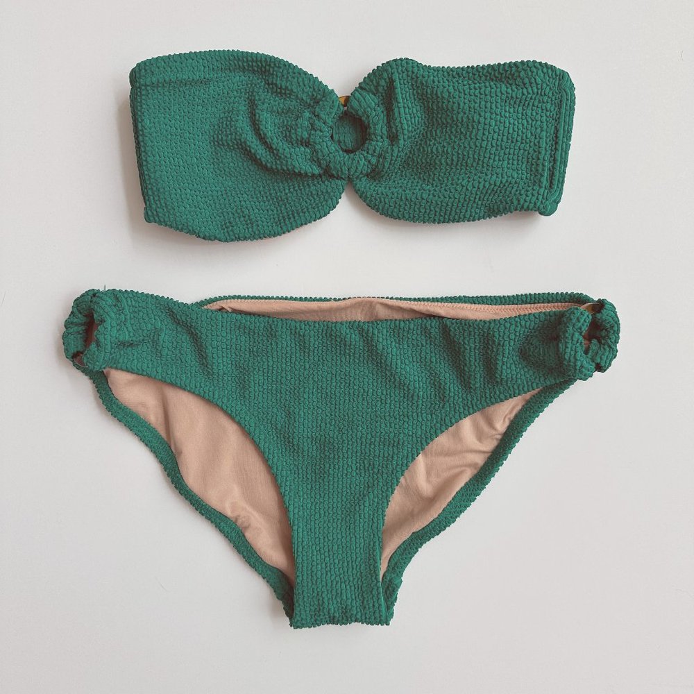 JCrew Scrunchie ring bikini bottom & top - XS top/Med bottom - vibrant Jade